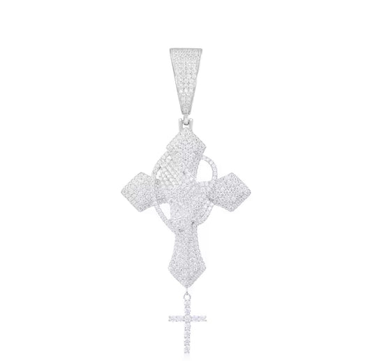 D Color Moissanite Iced Out Praying Hands Cross PendantJewelry 925  Silver