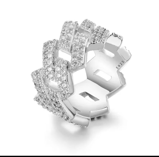 Luxury Moissanite Rings for Men unisex Double Row Diamond Cuban Chain Ring Band 925 Silver