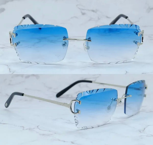 Cartier Diamond Cut Designer Sunglasses – Luxury Eyewear Blue