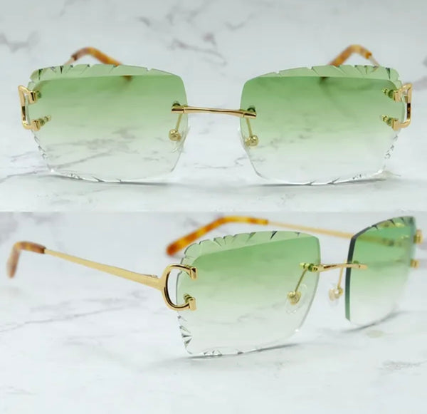 Cartier Diamond Cut Designer Sunglasses – Luxury Eyewear Green