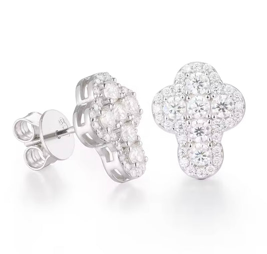D VVS High Quality Moissanite Cross Stud Earrings For Women Men's Real 925 Silver