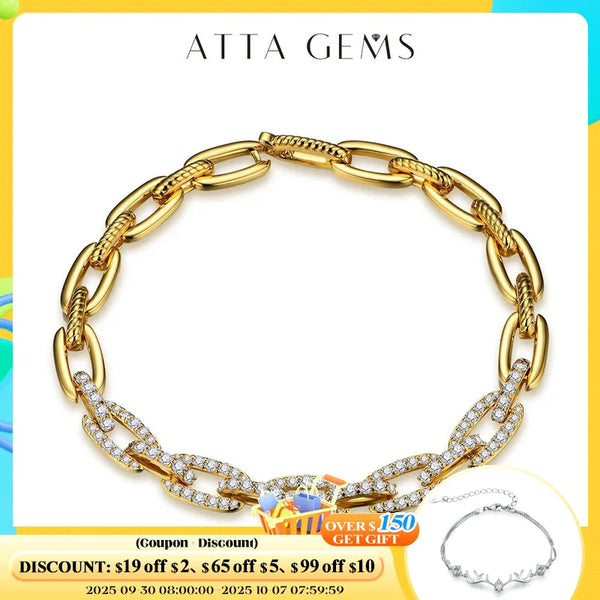 ATTAGEMS Luxurly Moissanite Diamond Bracelet for Women 925 Sterling Silver Yellow Gold Color Birthday Jewelry Gift Fine Jewelry