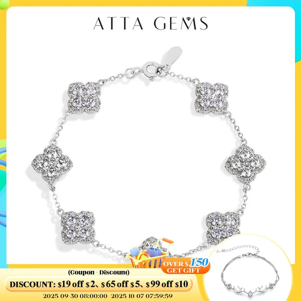 ATTAGEMS Full Moissanite Luxury Bracelet D VVS1 For Women Real S925 Sterling Silver Gold Plated Lucky Engagement Wedding Jewelry